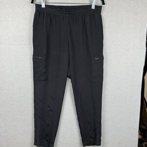 Theory Women Sz S Black Cargo Straight Silk Pull On Commuter Pants Quiet Luxury
